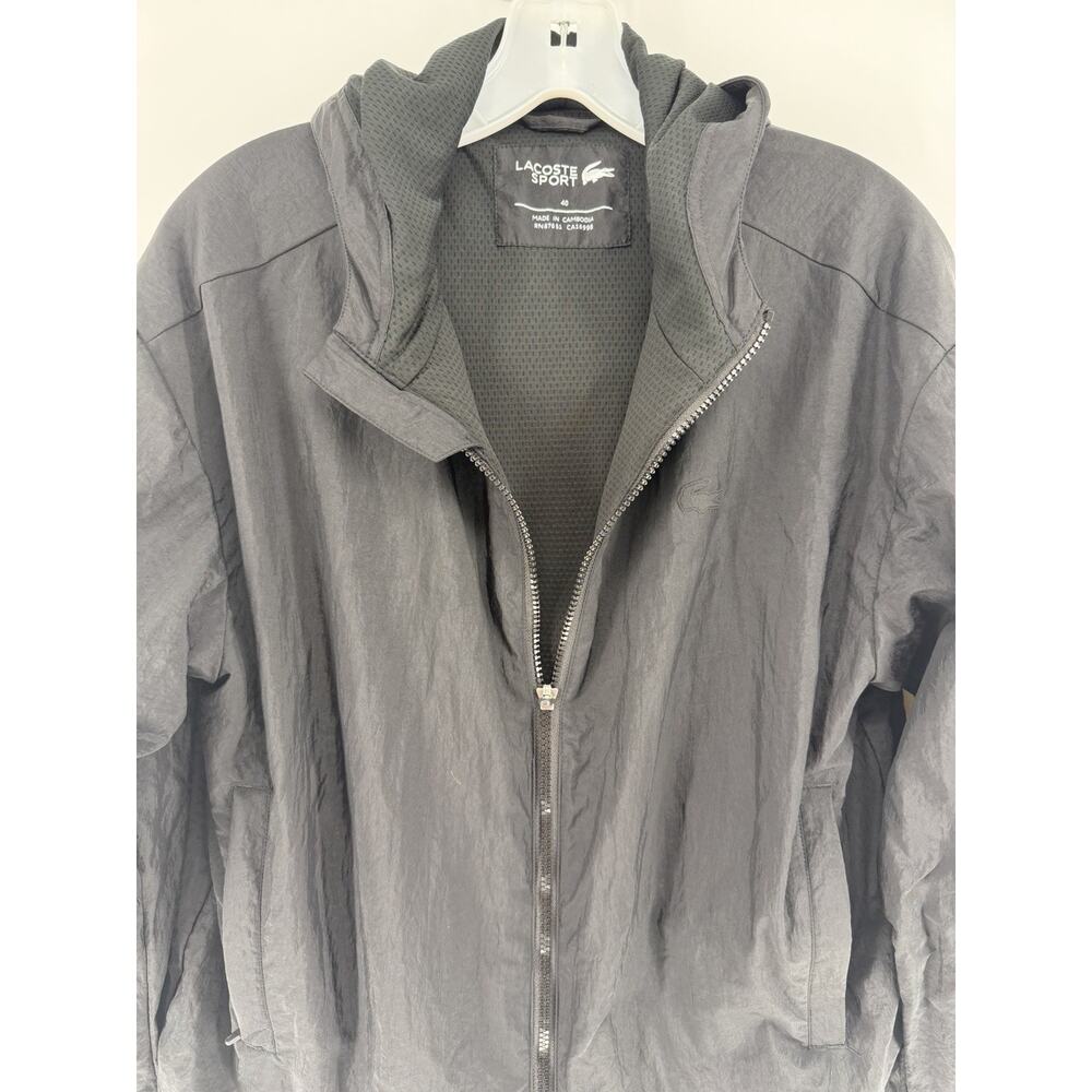 Lacoste Sport Womens Light Zippered Tennis Jacket Windbreaker Hood Black Size 40 - Picture 3 of 10